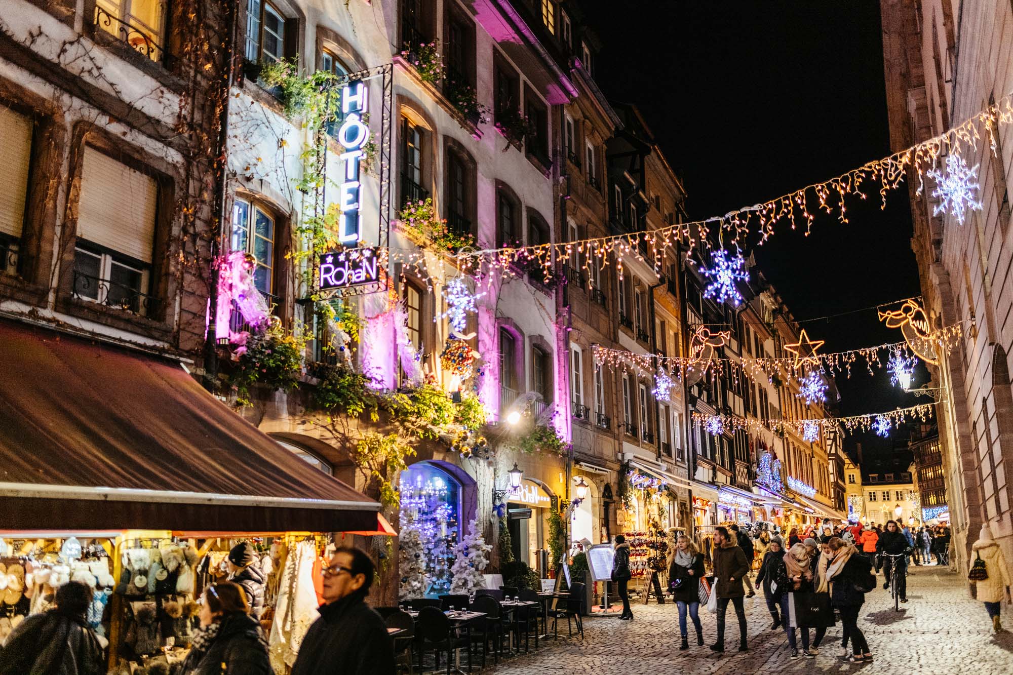 Strasbourg Christmas street market at night via ifeelstock depositphotos.com