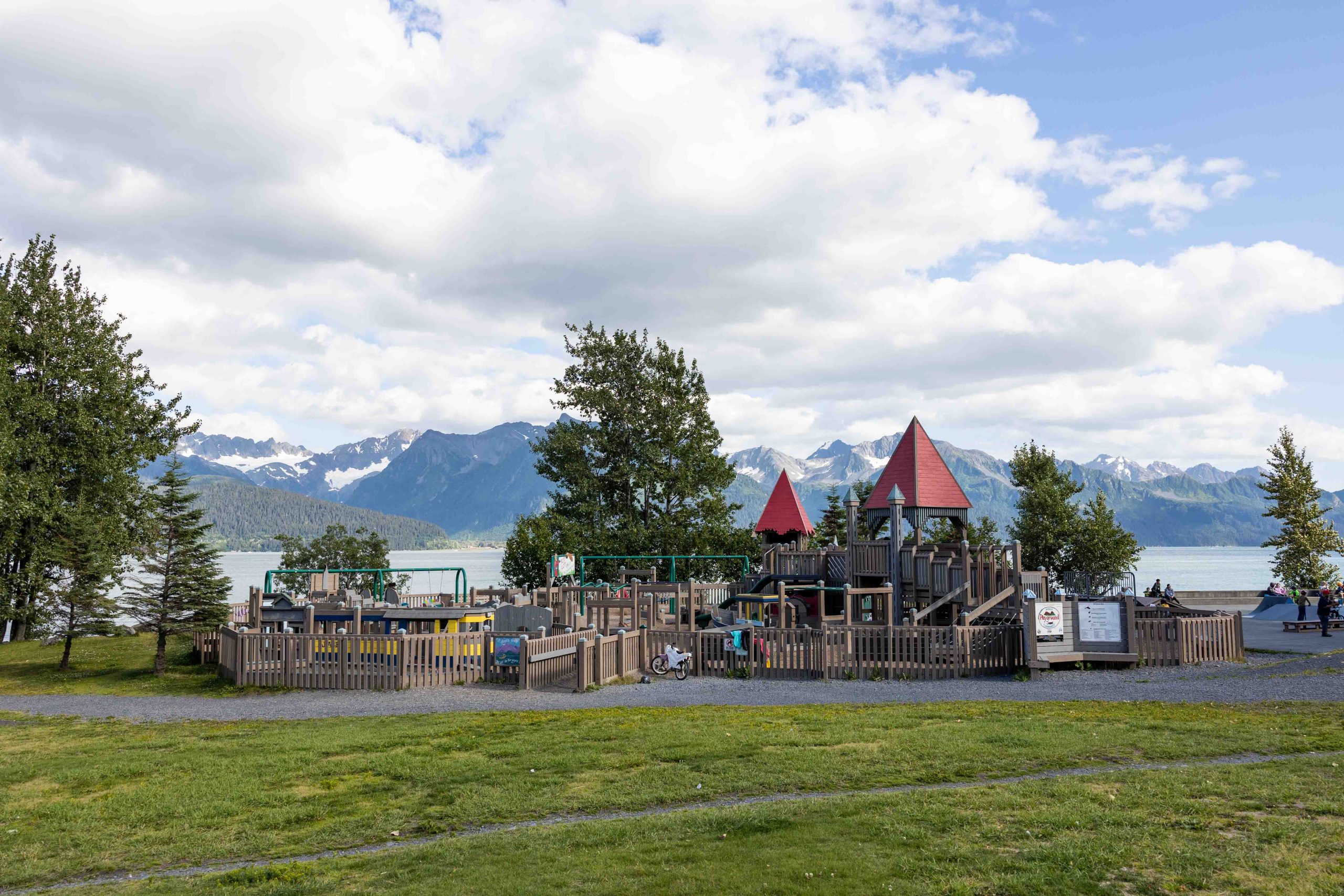 Seward Alaska Playground Summer Mountain Backdrop