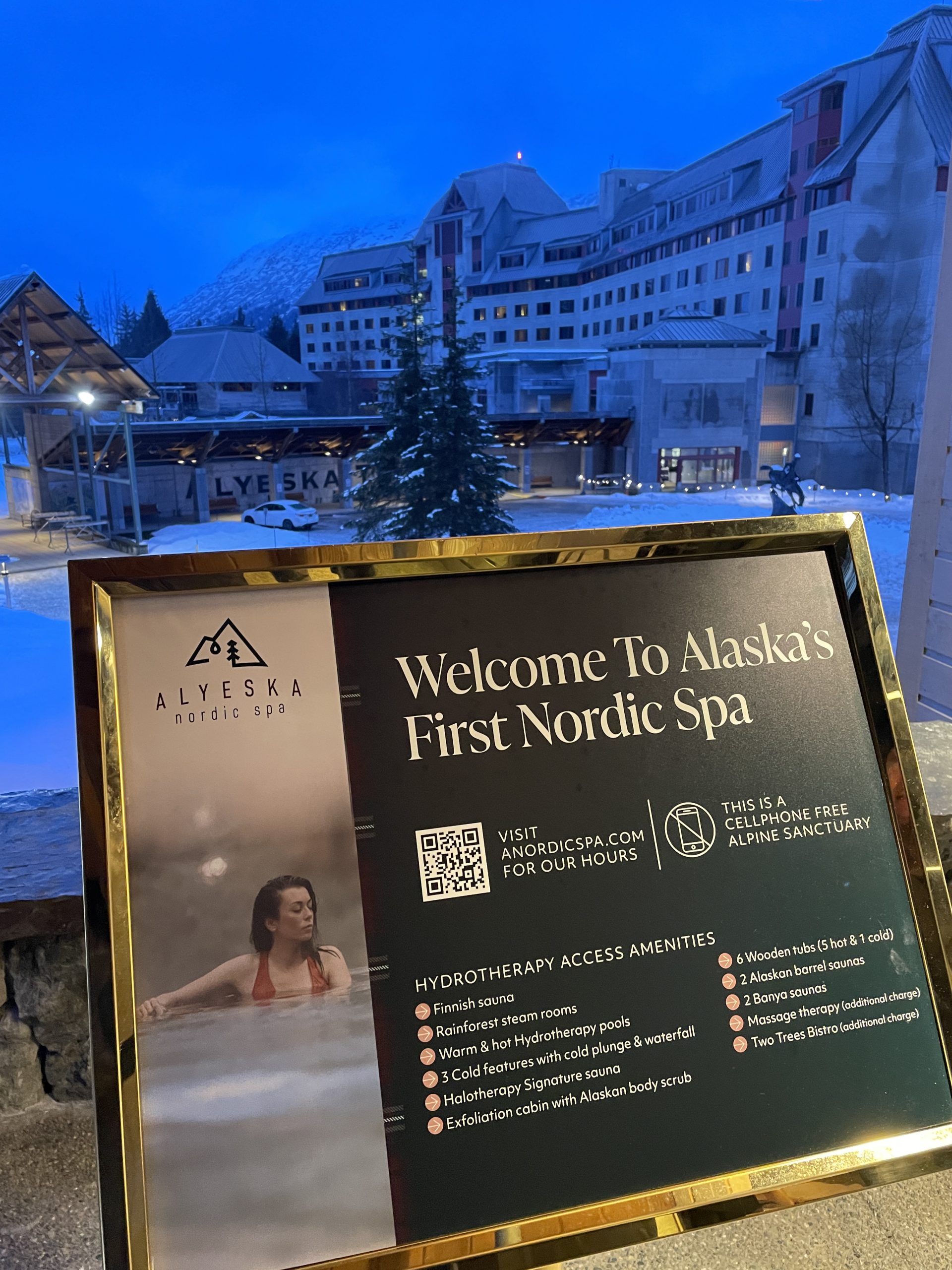 Alyeska Nordic Spa Sign Girdwood Alaska Winter