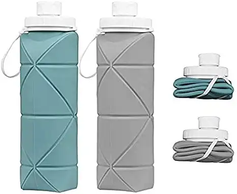 Collapsible Water Bottles - 2 Pack BPA Free Silicone Leakproof