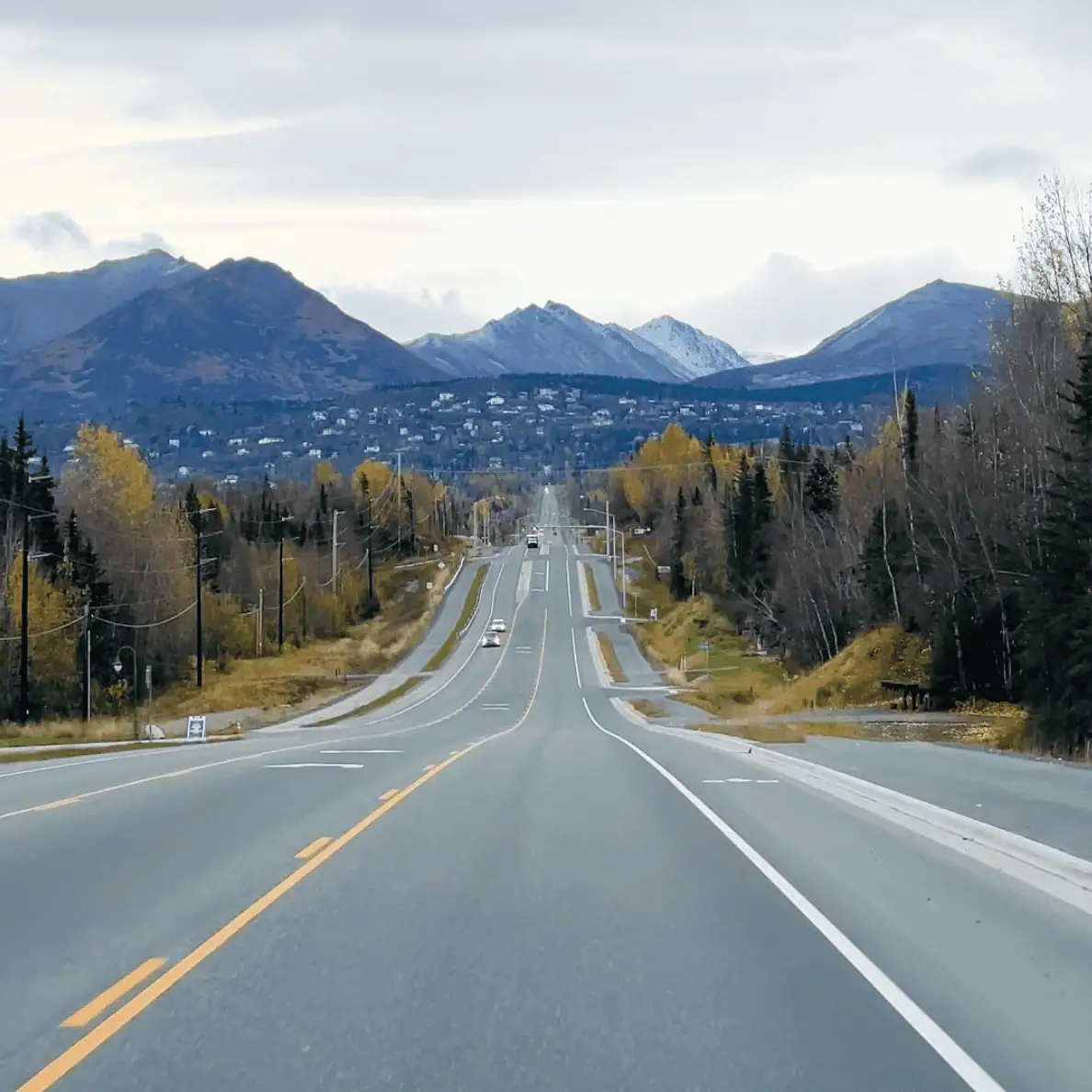 Anchorage looking at Chugach Mountains Alaska Fall