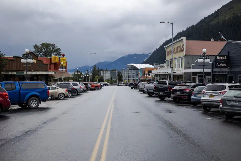alaska seward summer downtown view raining