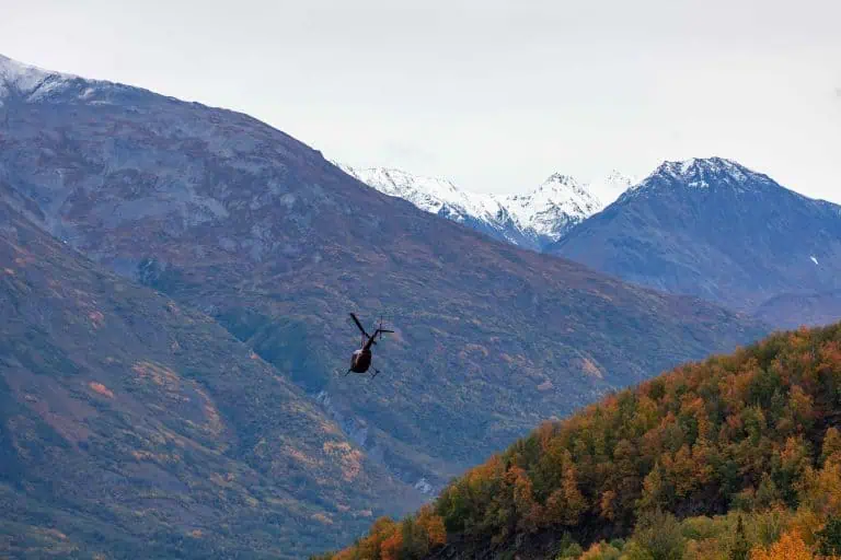 Alaska Glacier Lodge helicopter taking off knik alaska summer