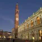 downtown vicenza at dusk with lights winter pretty