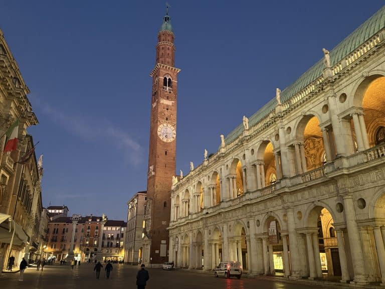 downtown vicenza at dusk with lights winter pretty